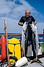 Joe Tobin and North Pacific Yellowtail, Islas San Benito. San Benito Islands (Islas San Benito), Baja California, Mexico. Image #02385