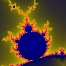 Detail within the Mandelbrot set fractal.  This detail is found by zooming in on the overall Mandelbrot set image, finding edges and buds with interesting features.  Fractals are complex geometric shapes that exhibit repeating patterns typified by <i>self-similarity</i>, or the tendency for the details of a shape to appear similar to the shape itself.  Often these shapes resemble patterns occurring naturally in the physical world, such as spiraling leaves, seemingly random coastlines, erosion and liquid waves.  Fractals are generated through surprisingly simple underlying mathematical expressions, producing subtle and surprising patterns.  The basic iterative expression for the Mandelbrot set is z = z-squared + c, operating in the complex (real, imaginary) number set. Image #10378