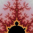 Detail within the Mandelbrot set fractal.  This detail is found by zooming in on the overall Mandelbrot set image, finding edges and buds with interesting features.  Fractals are complex geometric shapes that exhibit repeating patterns typified by <i>self-similarity</i>, or the tendency for the details of a shape to appear similar to the shape itself.  Often these shapes resemble patterns occurring naturally in the physical world, such as spiraling leaves, seemingly random coastlines, erosion and liquid waves.  Fractals are generated through surprisingly simple underlying mathematical expressions, producing subtle and surprising patterns.  The basic iterative expression for the Mandelbrot set is z = z-squared + c, operating in the complex (real, imaginary) number set. Image #10383