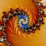 Detail within the Mandelbrot set fractal.  This detail is found by zooming in on the overall Mandelbrot set image, finding edges and buds with interesting features.  Fractals are complex geometric shapes that exhibit repeating patterns typified by <i>self-similarity</i>, or the tendency for the details of a shape to appear similar to the shape itself.  Often these shapes resemble patterns occurring naturally in the physical world, such as spiraling leaves, seemingly random coastlines, erosion and liquid waves.  Fractals are generated through surprisingly simple underlying mathematical expressions, producing subtle and surprising patterns.  The basic iterative expression for the Mandelbrot set is z = z-squared + c, operating in the complex (real, imaginary) number set. Image #10391