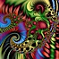 Detail within the Mandelbrot set fractal.  This detail is found by zooming in on the overall Mandelbrot set image, finding edges and buds with interesting features.  Fractals are complex geometric shapes that exhibit repeating patterns typified by <i>self-similarity</i>, or the tendency for the details of a shape to appear similar to the shape itself.  Often these shapes resemble patterns occurring naturally in the physical world, such as spiraling leaves, seemingly random coastlines, erosion and liquid waves.  Fractals are generated through surprisingly simple underlying mathematical expressions, producing subtle and surprising patterns.  The basic iterative expression for the Mandelbrot set is z = z-squared + c, operating in the complex (real, imaginary) number set. Image #10395