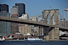 Brooklyn Bridge viewed from Brooklyn.  Lower Manhattan visible behind the Bridge. Brooklyn Bridge, New York City, New York, USA. Image #11064