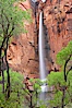 Waterfall at Temple of Sinawava during peak flow following spring rainstorm.  Zion Canyon. Temple of Sinawava, Zion National Park, Utah, USA. Image #12450