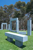 Stonehenge, or what is officially known as the La Jolla Project, was the third piece in the Stuart Collection at University of California San Diego (UCSD).  Commissioned in 1984 and produced by Richard Fleishner, the granite blocks are spread on the lawn south of Galbraith Hall on Revelle College at UCSD. University of California, San Diego, USA. Image #12846
