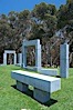 Stonehenge, or what is officially known as the La Jolla Project, was the third piece in the Stuart Collection at University of California San Diego (UCSD).  Commissioned in 1984 and produced by Richard Fleishner, the granite blocks are spread on the lawn south of Galbraith Hall on Revelle College at UCSD. University of California, San Diego, La Jolla, California, USA. Image #12846