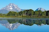 Mount Moran rises above the Snake River at Oxbow Bend. Oxbow Bend, Grand Teton National Park, Wyoming, USA. Image #13027