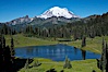 Mount Rainier rises above Lower Tipsoo Lake. Tipsoo Lakes, Mount Rainier National Park, Washington, USA. Image #13830