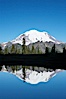 Mount Rainier is reflected in Upper Tipsoo Lake. Tipsoo Lakes, Mount Rainier National Park, Washington, USA. Image #13832