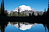 Mount Rainier is reflected in Upper Tipsoo Lake. Tipsoo Lakes, Mount Rainier National Park, Washington, USA. Image #13834