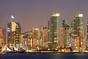San Diego city skyline at dusk, viewed from Harbor Island, the Star of India at left. California, USA. Image #14529