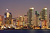 San Diego city skyline at dusk, viewed from Harbor Island, the Star of India at left. San Diego, California, USA. Image #14529