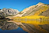 Aspen trees reflected in North Lake, Bishop Creek Canyon. Bishop Creek Canyon, Sierra Nevada Mountains, Bishop, California, USA. Image #17500