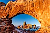 Turret Arch through North Window, winter, sunrise. North Window, Arches National Park, Utah, Utah, USA. Image #18120