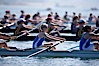 Start of the women's JV final, UCLA boat in foreground, 2007 San Diego Crew Classic. Mission Bay, San Diego, California, USA. Image #18642