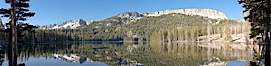 Panorama of Horseshoe Lake in the Mammoth Lakes basin, early morning. Mammoth Lakes, California, USA. Image #19124