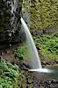 Ponytail Falls, where Horsetail Creeks drops 100 feet over an overhang below which hikers can walk. Ponytail Falls, Columbia River Gorge National Scenic Area, Oregon, USA. Image #19335