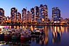 Yaletown section of Vancouver at night, viewed from Granville Island. Granville Island, Vancouver, British Columbia, Canada. Image #21164