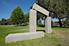 Stonehenge, or what is officially known as the La Jolla Project, was the third piece in the Stuart Collection at University of California San Diego (UCSD).  Commissioned in 1984 and produced by Richard Fleishner, the granite blocks are spread on the lawn south of Galbraith Hall on Revelle College at UCSD. University of California, San Diego, La Jolla, California, USA. Image #21222