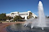 The Bea Evenson Fountain is the centerpiece of the Plaza de Balboa in Balboa Park, San Diego.  The San Diego Natural History Museum is seen in the background. Balboa Park, San Diego, California, USA. Image #22176