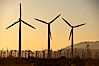 Wind turbines at sunrise, in the San Gorgonio Pass, near Interstate 10 provide electricity to Palm Springs and the Coachella Valley. San Gorgonio Pass, Palm Springs, California, USA. Image #22242