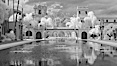 Lily Pond, Casa de Balboa and House of Hospitality, infrared. Balboa Park, San Diego, California, USA. Image #23101