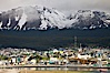 Ushuaia, the southernmost city in the world, lies on the Beagle Channel with a small portion of the Andes mountain range rising above.  Ushuaia is the capital of the Tierra del Fuego region of Argentina and the gateway port for many expeditions to Antarctica. Ushuaia, Tierra del Fuego, Argentina. Image #23604