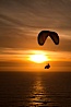 Paraglider soaring at Torrey Pines Gliderport, sunset, flying over the Pacific Ocean. La Jolla, California, USA. Image #24288