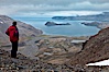 Hiker looks down on Stromness Harbour from the pass high above. Stromness Harbour, South Georgia Island. Image #24582