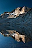 Cathedral Range peaks reflected in the still waters of Townsley Lake at sunrise. Yosemite National Park, California, USA. Image #25756