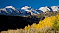 Sierra Nevada mountains and aspen trees, fall colors reflected in the still waters of North Lake. Bishop Creek Canyon Sierra Nevada Mountains, Bishop, California, USA. Image #26068