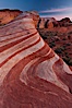 The Fire Wave, a beautiful sandstone formation exhibiting dramatic striations, striped layers in the geologic historical record. Valley of Fire State Park, Nevada, USA. Image #26473