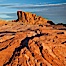 Sandstone striations and butte, dawn. Valley of Fire State Park, Nevada, USA. Image #26477