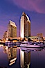 Manchester Grand Hyatt Hotel at sunset, viewed from the San Diego Embarcadero Marine Park. San Diego, California, USA. Image #26560