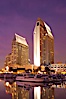 Manchester Grand Hyatt Hotel at sunset, viewed from the San Diego Embarcadero Marine Park. San Diego, California, USA. Image #26561