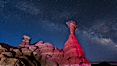 The Milky Way rises in the sky above the Toadstool Hoodoos near the Paria Rimrocks.  Rimrock Hoodoos. Grand Staircase - Escalante National Monument, Utah, USA. Image #26616