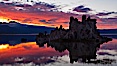 Mono Lake sunset, Sierra Nevada mountain range and tufas, clouds reflected in the still waters of Mono Lake. Mono Lake, California, USA. Image #26978