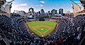 Petco Park, home of the San Diego Padres professional baseball team, overlooking downtown San Diego at dusk. San Diego, California, USA