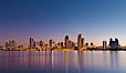 San Diego downtown city skyline and waterfront, sunrise, dawn, viewed from Coronado Island. San Diego, California, USA. Image #27090