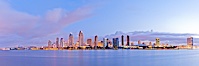 San Diego bay and skyline at sunrise, viewed from Coronado Island. San Diego, California, USA. Image #27176