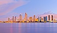 San Diego bay and skyline at sunrise, viewed from Coronado Island. San Diego, California, USA. Image #27177
