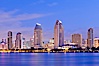 San Diego bay and skyline at sunrise, viewed from Coronado Island. San Diego, California, USA. Image #27179