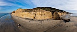 Torrey Pines balloon aerial survey photo.  Torrey Pines seacliffs, rising up to 300 feet above the ocean, stretch from Del Mar to La Jolla. On the mesa atop the bluffs are found Torrey pine trees, one of the rare species of pines in the world. Peregine falcons nest at the edge of the cliffs. This photo was made as part of an experimental balloon aerial photographic survey flight over Torrey Pines State Reserve, by permission of Torrey Pines State Reserve. Torrey Pines State Reserve, San Diego, California, USA. Image #27271