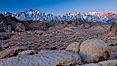Alabama Hills and Sierra Nevada, sunrise. Alabama Hills Recreational Area, California, USA. Image #27625
