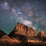 Milky Way over the Watchman, Zion National Park.  The Milky Way galaxy rises in the night sky above the the Watchman. Utah, USA. Image #28587