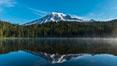 Mount Rainier is reflected in the calm waters of Reflection Lake, early morning. Mount Rainier National Park, Washington, USA. Image #28703