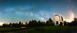 Palomar Observatory at Night under the Milky Way, Panoramic photograph. Palomar Mountain, California, USA. Image #29345