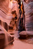 Canyon X, a spectacular slot canyon near Page, Arizona.  Slot canyons are formed when water and wind erode a cut through a (usually sandstone) mesa, producing a very narrow passage that may be as slim as a few feet and a hundred feet or more in height. USA. Image #36009