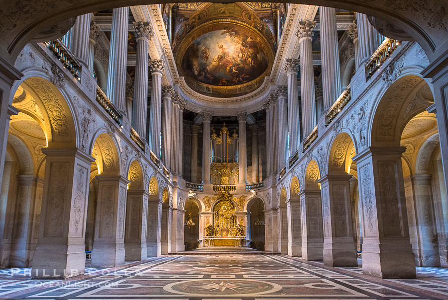 Royal Chapel of Versailles, dedicated to Saint Louis, patron saint of the Bourbons, the chapel was consecrated in 1710. It was here that Louis XVI of France was wed to Marie-Antoinette. The ceiling represents God the Father in His Glory Bringing to the World the Promise of Redemption and was painted by Antoine Coypel, Chateau de Versailles, Paris Royal Chapel of Versailles, dedicated to Saint Louis, patron saint of the Bourbons, the chapel was consecrated in 1710. It was here that Louis XVI of France was wed to Marie-Antoinette. The ceiling represents God the Father in His Glory Bringing to the World the Promise of Redemption and was painted by Antoine Coypel, Chateau de Versailles, Paris