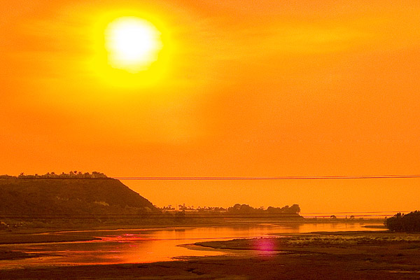 Batiquitos lagoon, Interstate 5 at sunset