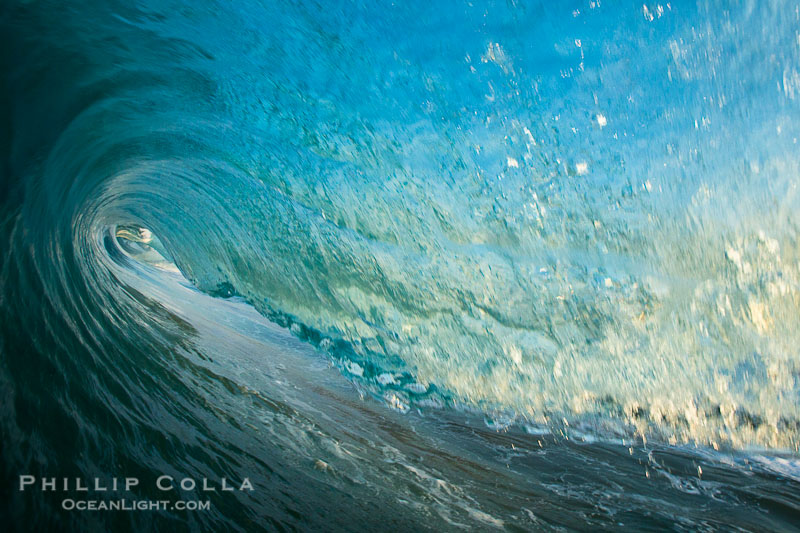 Newport Beach surf photo, morning tube, sunrise, glisteny wave